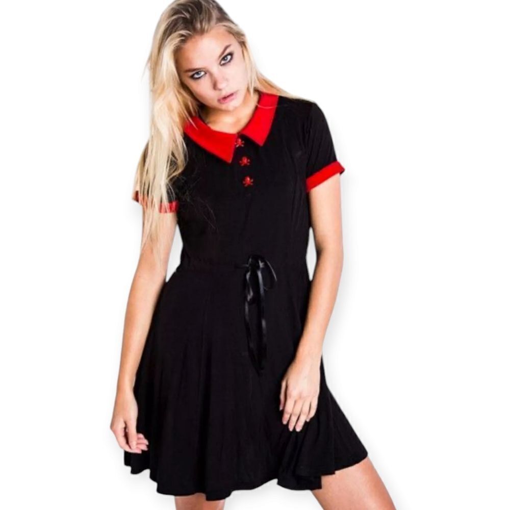 🖤 Killstar Rare Velour Skater Dress | Skull & Crossbones | Gothic Fit & Flare